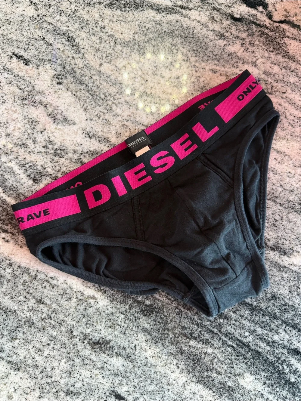 Diesel Black Briefs with Hot Pink Branded Waistband